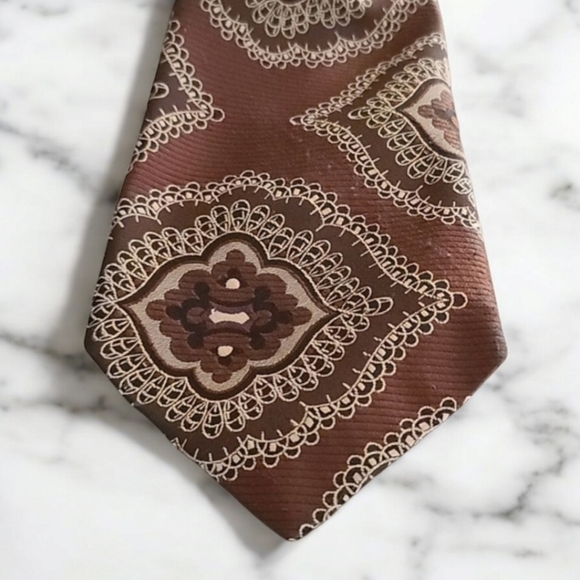Vintage 70's MCM Retro Pavanne Mens Dress Tie Cravats Brown Polyester - Picture 3 of 11